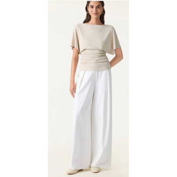 OGL Sandwashed Batwing Boatneck Ruched Top Morning Mist NWT Cooling Micro Rib - Picture 4 of 4